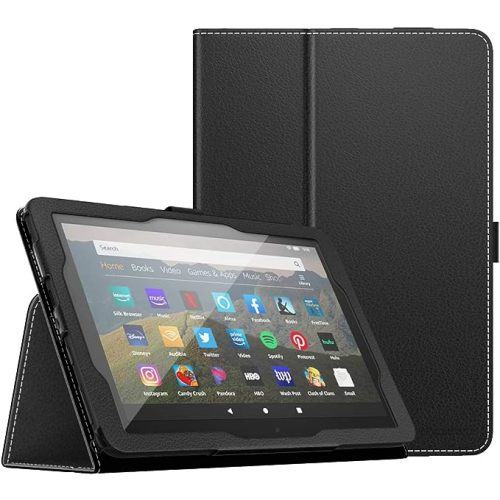 MoKo Case Fits Amazon Kindle Fire HD 8 & 8 Plus Tablet (12th Generation/10th Generation, 2022/2020 Release) 8", Slim Folding Stand Cover with Auto Wake/Sleep, Black - A-Black