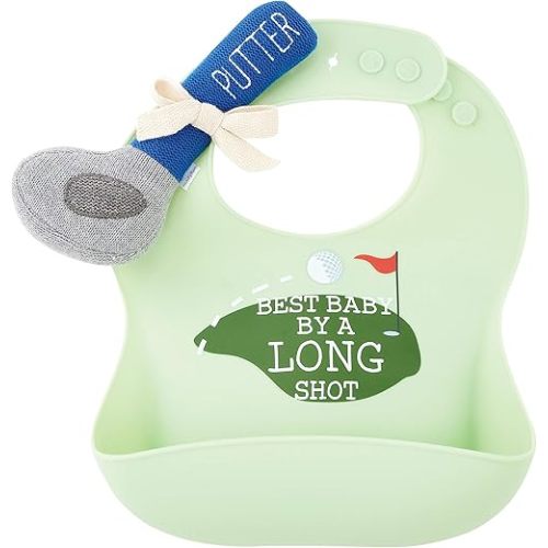 Mud Pie Silicone Baby Golf Bib Set with Golf Putter Rattle