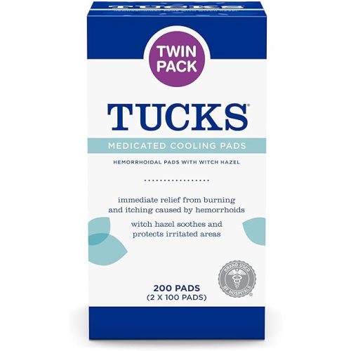 TUCKS Medicated Cooling Pads, 200 Count - Witch Hazel Pads for Sensitive Areas, Cleanse and Protect from Irritation