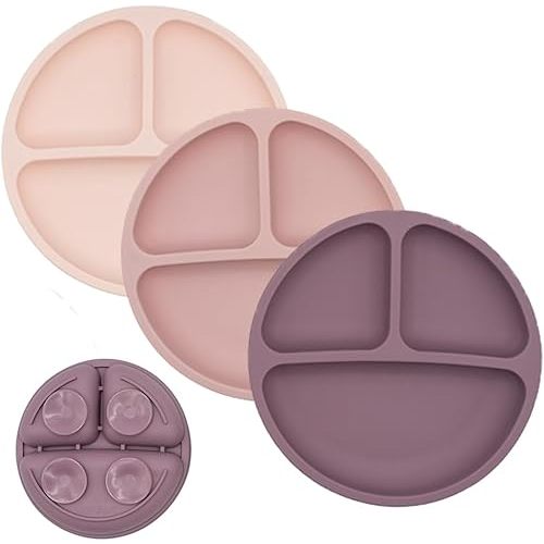 WeeSprout Suction Plates for Babies & Toddlers - 100% Silicone, Dinnerware Stays Put, Divided Design for Picky Eaters, Microwave & Dishwasher Friendly, 3 Pack