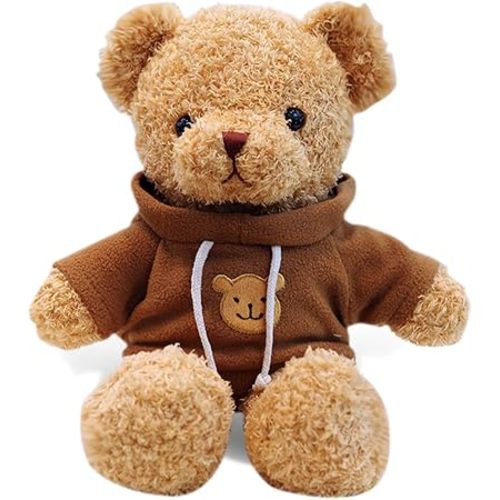Teddy Bear Stuffed Animal Cute Brown Hoodie Bear Plush Toys Gifts for Kids 11.8 Inches
