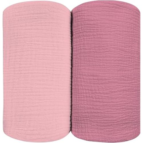 Muslin Swaddle Blankets Baby Girl, Large 47 x 47 Inches 2 Pack Set - Soft Breathable Cotton Wrap Burping Clothes Receiving Newborn Swaddle Blanket for Nursery, Pink + Rosy