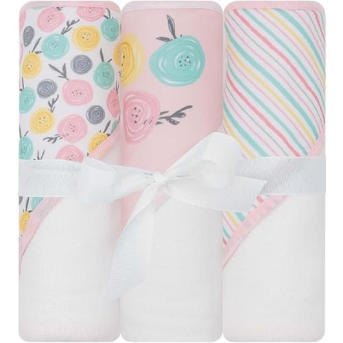 Hooded Baby Towels, Baby Bath Towels, Baby Towels with Hood, Hooded Baby Towel, Toddler Towels, Baby Hooded Towel, 30" x 26", 3PK (Roses)