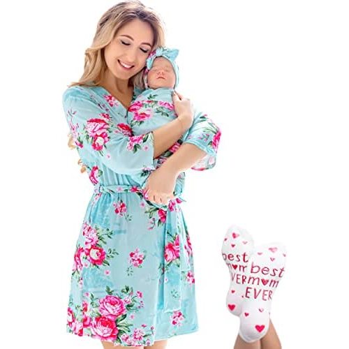 ECO BABY Mommy and Me Robe and Swaddle Set | Maternity Robe and Matching Baby Set for Girl, Boy | Hospital Labor and Delivery