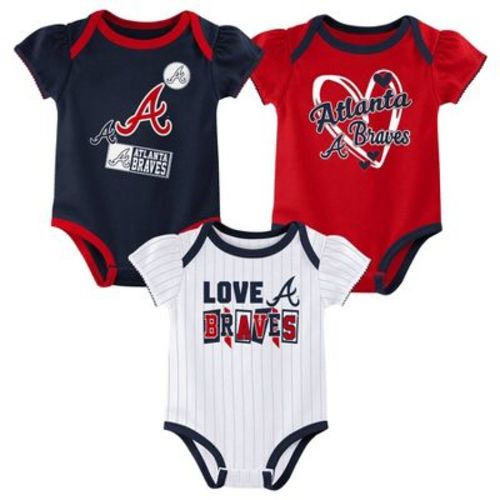 MLB Atlanta Braves Infant Girls' 3pk White Bodysuit - 0-3M