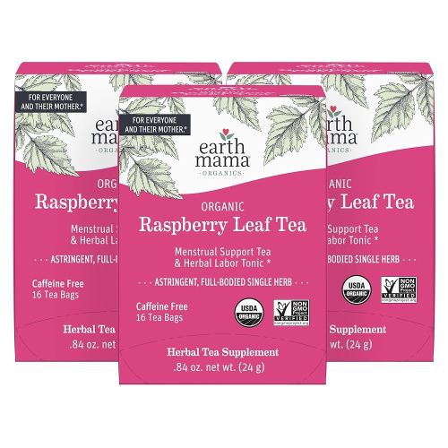 Earth Mama Organic Raspberry Leaf Tea Bags | Labor Tonic & Menstrual Support Herbal Tea, Red Raspberry Leaf Tea for Pregnancy & Postpartum Care Recovery, Caffeine Free Tea, Non GMO, (16 Teabags, 3-Pk)
