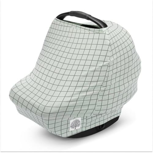 Parker Baby 4 in 1 Car Seat Cover for Girls and Boys - Stretchy Carseat Canopy, Nursing Cover, Grocery Cart Cover, High Chair Cover - “Sage/Pewter”