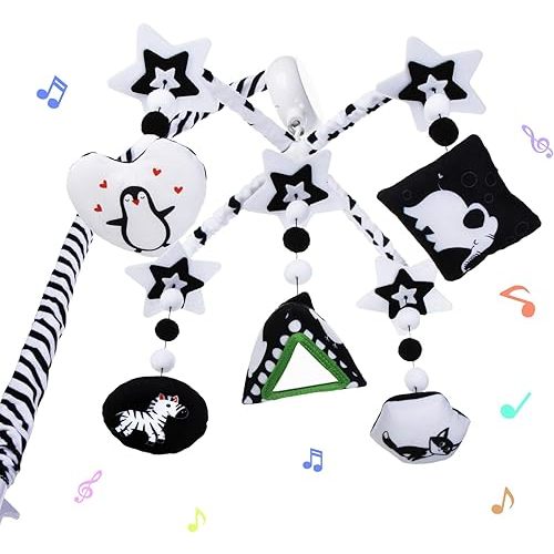 Baby Mobile for Crib Black and White High Contrast Baby Toys, Give Visual Stimulation Detachable Hanging Toys Nursery Mobile for Bassinet Boys & Girls