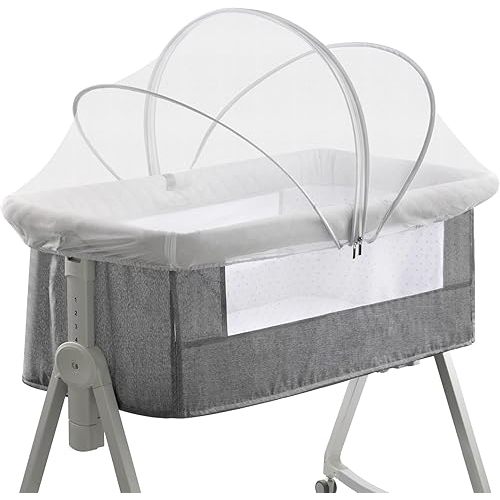 Bassinet Cover for Cats - Mosquito Net Cover for Bassinet Bedside Sleeper Travel Crib to Keep Cats Out - Breathable Baby Mosquito Net with 2-Way Zipper (White-Small)