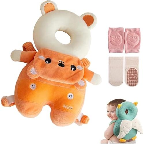 Baby Walker Head Protector Backpack Wear,Toddler Adjustable Baby Head Protection, Safety Pad Backpack for 5-24 Months Baby Learning Walking Crawling,Baby Head Protection Pad (Scarf Bear)