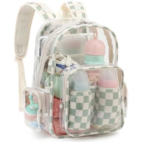 Clear Baby Diaper Bag Backpack for Mom, Large Capacity Travel Nappy Bag for Boys & Girls with Stroller Straps (Corduroy Checkered Green)