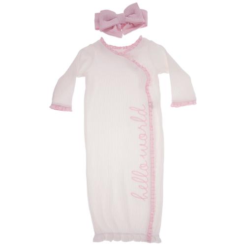 Hello World Infant Gown & Bow Set