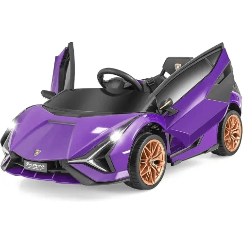 INFANS 12V Licensed Lamborghini Sian Kids Ride On Car with Parent Remote Control, Spring Suspension, MP3 Player, Electric Toy Roadster Carbon Fiber Textured for Toddler (Purple)
