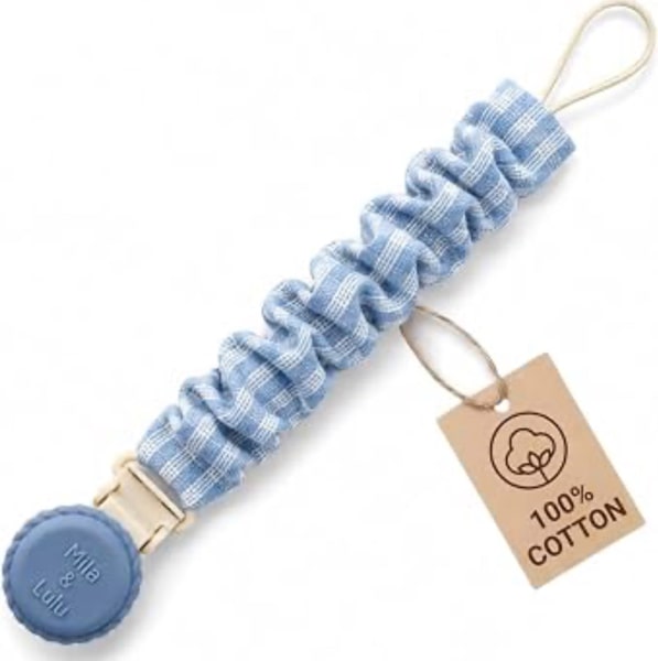 Muslin Cotton Pacifier Clips - Metal-Free, Lightweight and Secure Pacifier Holder for Babies (Ocean Bleu) - Mila & Lulu