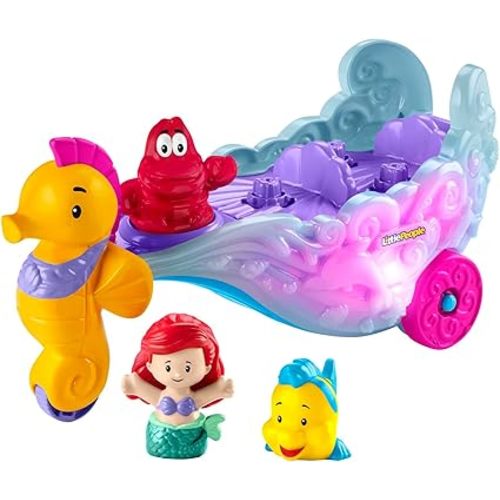 Fisher-Price Little People Toddler Toy Disney Princess Ariel's Light-Up Sea Carriage Musical Vehicle for Pretend Play Ages 18+ Months