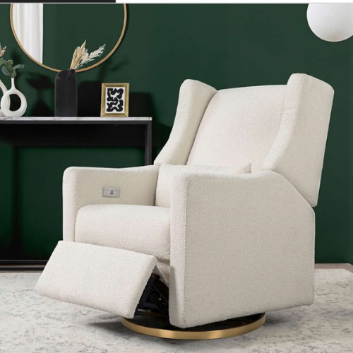 Babyletto Kiwi Ivory Boucle Nursery Power Glider Recliner Chair with Gold Base