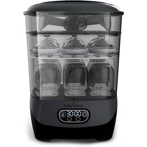 Baby Brezza Bottle Sterilizer and Dryer Advanced – 33% Faster - Largest Capacity Steam Sanitizer - Universal Sterilization Machine for All Bottles + Pump Parts - HEPA Air Filter, Charcoal