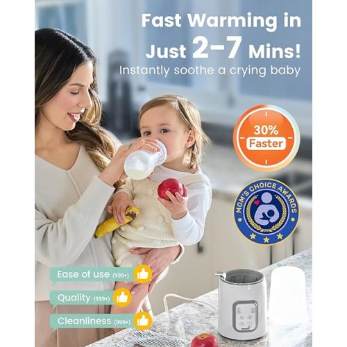 Bottle Warmer, GROWNSY 8-in-1 Fast Baby Milk Warmer with Timer for Breastmilk or Formula, Accurate Temperature Control, with Defrost, Sterili-zing, Keep, Heat Baby Food Jars Function