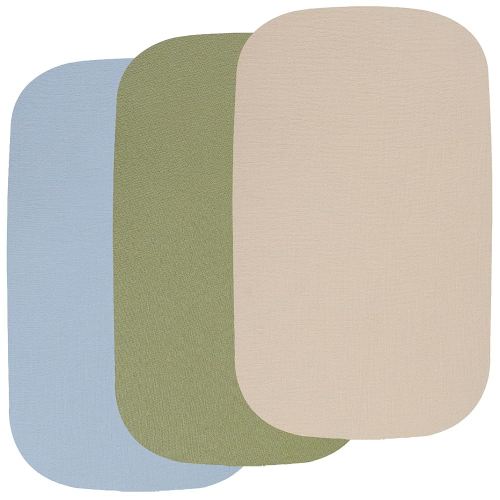 Muslin Bassinet Sheets 3 Pack, 100% Cotton Baby Fitted Sheet 33" x 19" Compatible with Mika Micky, KoolaBaby (3 in 1), BabyBond, HARPPA and RICUTON Bedside Bassinet, Beige Green and Sky Blue