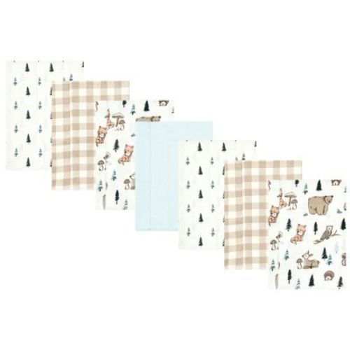 Hudson Baby Infant Boy Cotton Flannel Burp Cloths, Boy Woodland Pals 7-Pack, One Size