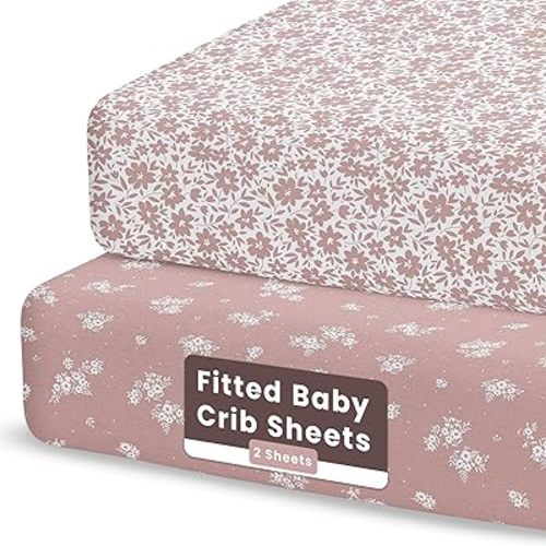 2-Pack Crib Sheet for Standard Crib & Toddler Mattress (Antique Rose) - Premium Fitted Baby Crib Sheets Girl - Buttery Soft Cotton Blend - Crib Mattress Sheets Fitted - Baby Bed Sheets