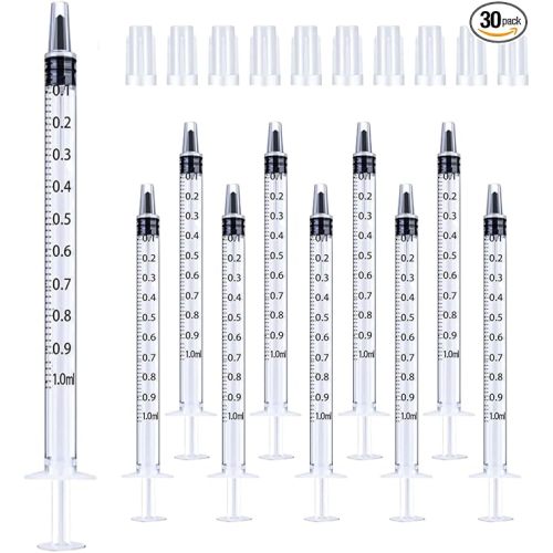30Pcs 1ml Syringes with Cap Oral Dispenser Syringe, 1cc Plastic Small Syringes for Colostrum Collect Feeding Pets,No Needle Individually Sterile Warpped
