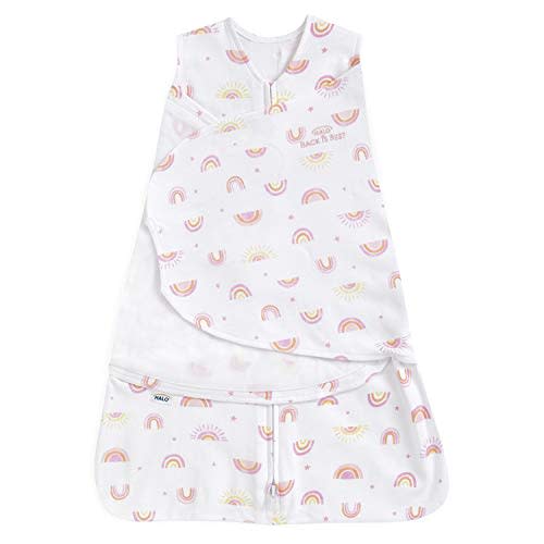 HALO 100% Cotton Sleepsack Swaddle, 3-Way Adjustable Wearable Blanket, TOG 1.5, Sunshine Rainbows, Small, 3-6 Months