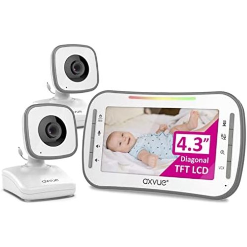 Video Baby Monitor, 4.3" High Resolution Display, 2 Cams for 2 Rooms, 18-Hour Battery Life, 1000ft Range, 2-Way Communication, Secure Privacy Wireless Technology