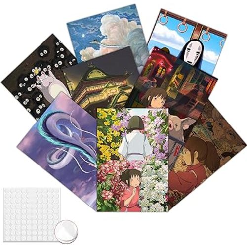 Pounchi Anime Posters (8 Pcs with Glue Dots) 11.2" x 16.5" Japanese Anime HD Printing Poster Unframed Version for Room Bedroom Club Wall Art Decor for Teens