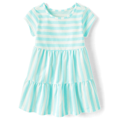 Baby And Toddler Girls Striped Tiered Dress - Blue