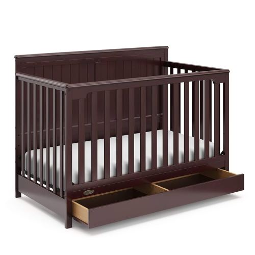 Graco Hadley 5-in-1 Convertible Crib with Drawer (Espresso) – GREENGUARD Gold Certified, Fits Standard Crib Mattress, Converts to Toddler Bed, Daybed and Full Bed, 4 Adjustable Mattress Heights