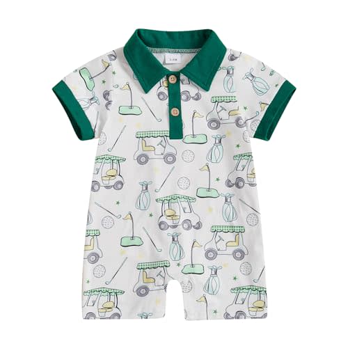 Newborn Baby Boy Golf Outfit Golf Cart Onesie Polo Shirt Romper Short Sleeve Jumpsuit Cute Infant Summer Clothes
