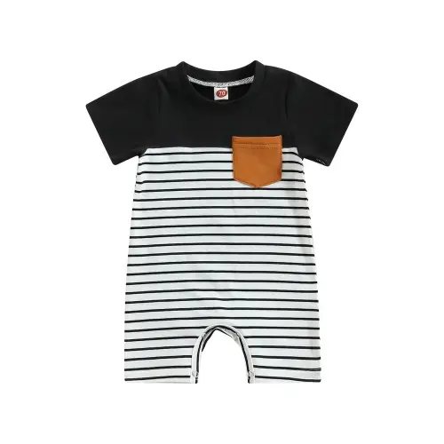 Loalirando Newborn Baby Boys Summer Romper Clothes Striped Patchwork One Piece Jumpsuit Short Sleeve Pocket Bodysuit Playsuit