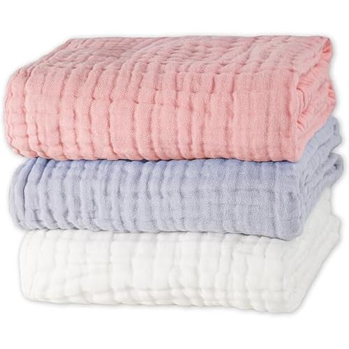 FOOK FISH Muslin Baby Towel Super Soft 3 Pack Cotton Bath Washcloth 6 Layers Infant Towel Newborn Washcloth Blanket Suitable for Baby's Delicate Skin 40 x 40 inches