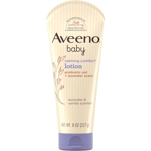 Aveeno Baby Calming Comfort Moisturizing Lotion with Relaxing Lavender & Vanilla Scents, Non-Greasy Body Lotion with prebiotic Oatmeal & Dimethicone, Paraben- & Phthalate-Free, 8 fl. oz