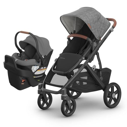 UPPAbaby Travel System - Vista V3 Stroller + Aria Lightweight Car Seat Combo - Toddler Seat, Rain Shield, Bug Shield, Car Seat, Base with Load Leg + Infant Insert Included – Greyson (Charcoal Mélange)
