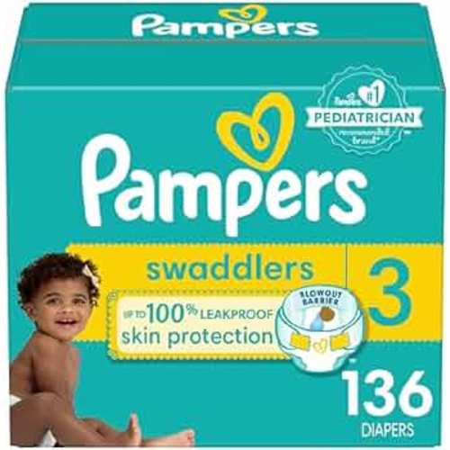 Pampers Swaddlers Diapers - Size 3, 136 Count, Ultra Soft Disposable Baby Diapers
