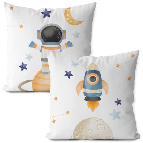 Likjad Space Pillow Covers 18x18 Set- 2, Space Decor for Boys Room, Space Themed Bedroom Decor,Universe Galaxy Space Space Pillowcase for Bed,Galaxy Themed Party Decorations, Space Themed Room Decor