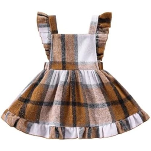 Baby Girls' Dresses Fly Sleeve Plaid Baby Dress Flannel Overall Skirt Dress Fall Winter Festival Outfits