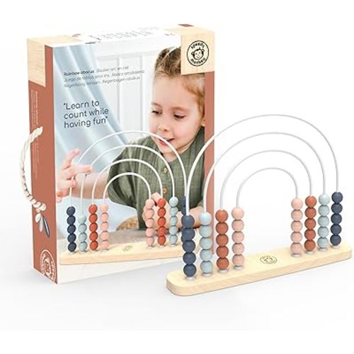 Wooden Roller Abacus Toy – Colorful Beads, Develops Hand-Eye Coordination, Color Recognition & Creativity, Smooth Sliding on Stainless Steel Rods, Non-Toxic Paint, Ideal for Kids 1 Yr+.