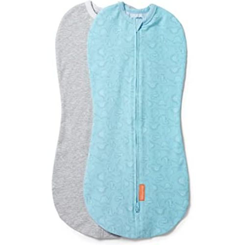 SwaddleMe by Ingenuity Compression Swaddle Pod, Two-Way Zipper for Easy Changes, Improves Sleep & Calms Startle Reflex, 0-2 Months, 2-Pack - Dino Jam