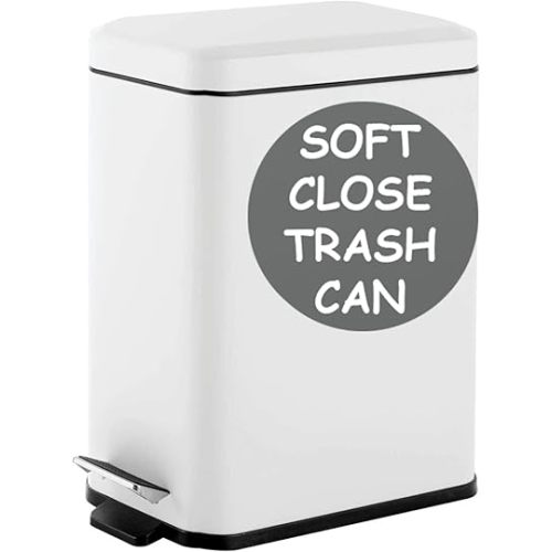 Homie Soft Close, Slim Trash Can 3.2 Gallon with Anti - Bag Slip Liner and Lid, Use as Mini Garbage Basket, Slim Dust Bin, or Decor in Bathroom, Restroom, Kitchen, or Bedroom (Shiny White)