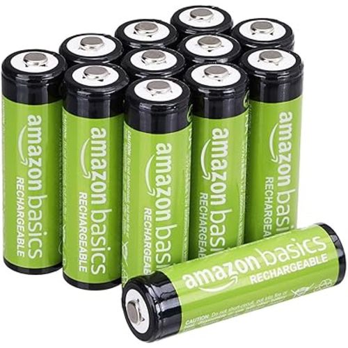 Amazon Basics 12-Pack Rechargeable AA NiMH Performance Batteries, 2000 mAh, 1.2V, Recharge up to 1000x Times, Pre-Charged