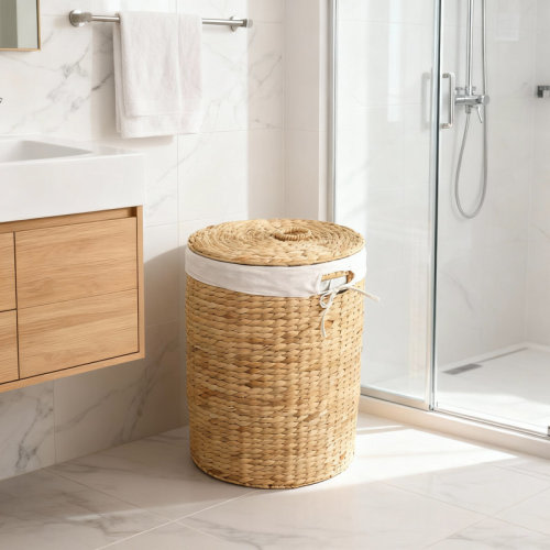 East Urban Home Abercromby Abercromby Water Hyacinth Round Laundry Hamper, Brown – Woven Clothes Basket with Removable Liner and Lid for Bedroom, Bathroom, or Nursery Laundry & Reviews | Wayfair