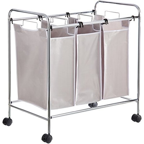 Amazon Basics 3-Bag Rectangular Laundry Bag Hamper Sorter Basket, Gray