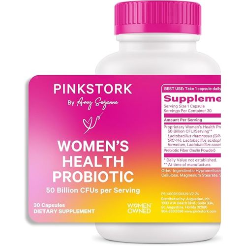 Pink Stork Women's Probiotics for Vaginal Health - 50 Billion CFUs, pH Balance, Urinary Tract, Gut Flora & Immune Health, Digestive Health - Vaginal Odor + Healthy Microbiome - 5 Strains - 30 Capsules