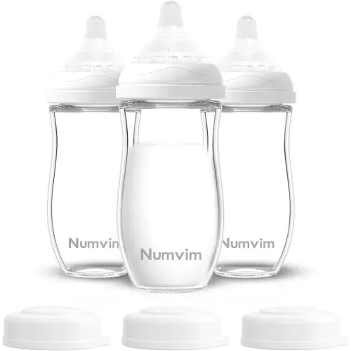 Natural Glass Baby Bottles Set, Gentle Medium Flow, Anti Colic Bottles for 3 + Months Breastfed Babies, 3 Packs (White, 8oz)
