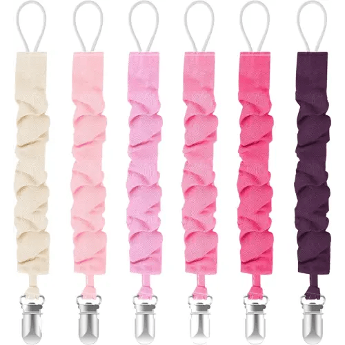 TenderBabe Pacifier Clip,6 Pack Pacifier Holder Clip with Adorable Frill Design,Soft Flexible Binky Clips for Baby Girl and Boy