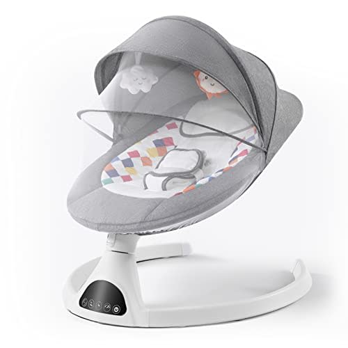 Baby Swing for Infants, Electric Portable Baby Swing for Babies, Bluetooth Touch Screen/Remote Control Timing Function 5 Swing Speeds Baby Rocker Chair with Music 5 Point Harness Gray