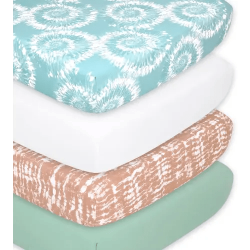 The Peanutshell Crib Sheets, Neutral, Fitted Baby Bed Sheet Set, Standard Size Crib Mattress, 52x28, Boho Nursery Decor, 4 Pack in White, Green, Brown, Teal